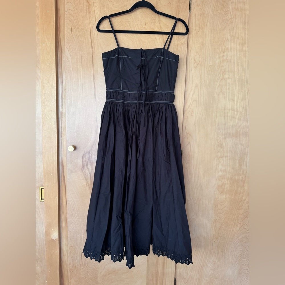 RHODE black cotton poplin with white contrast stitching midi dress size 4